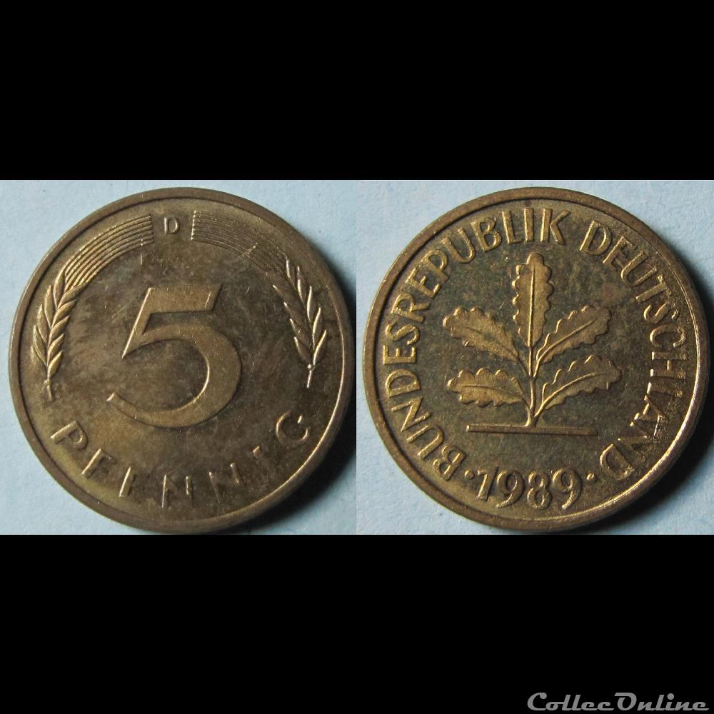 5 pfennig 1989 D monnaie monde allemagne 5 pfennig 1989 d