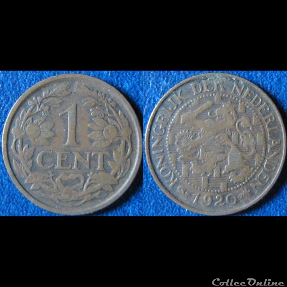1 centime Whilelmina 1920 monnaie monde pay ba 1 centime whilelmina 1920