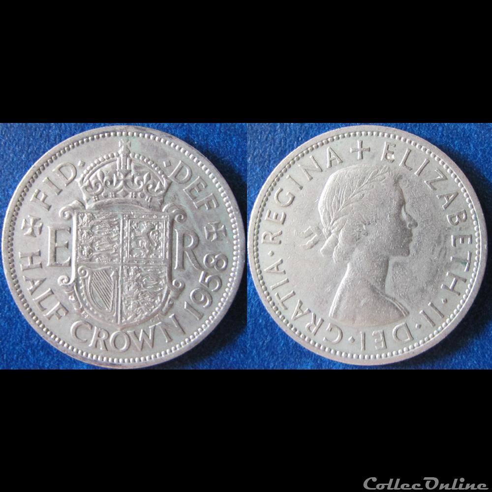 1/2 couronne Elizabeth II (1ère effigie, sans "BRITT:OMN:") 1958 monnaie monde royaume uni 1 2 couronne elizabeth ii 1ere effigie sans britt omn 1958