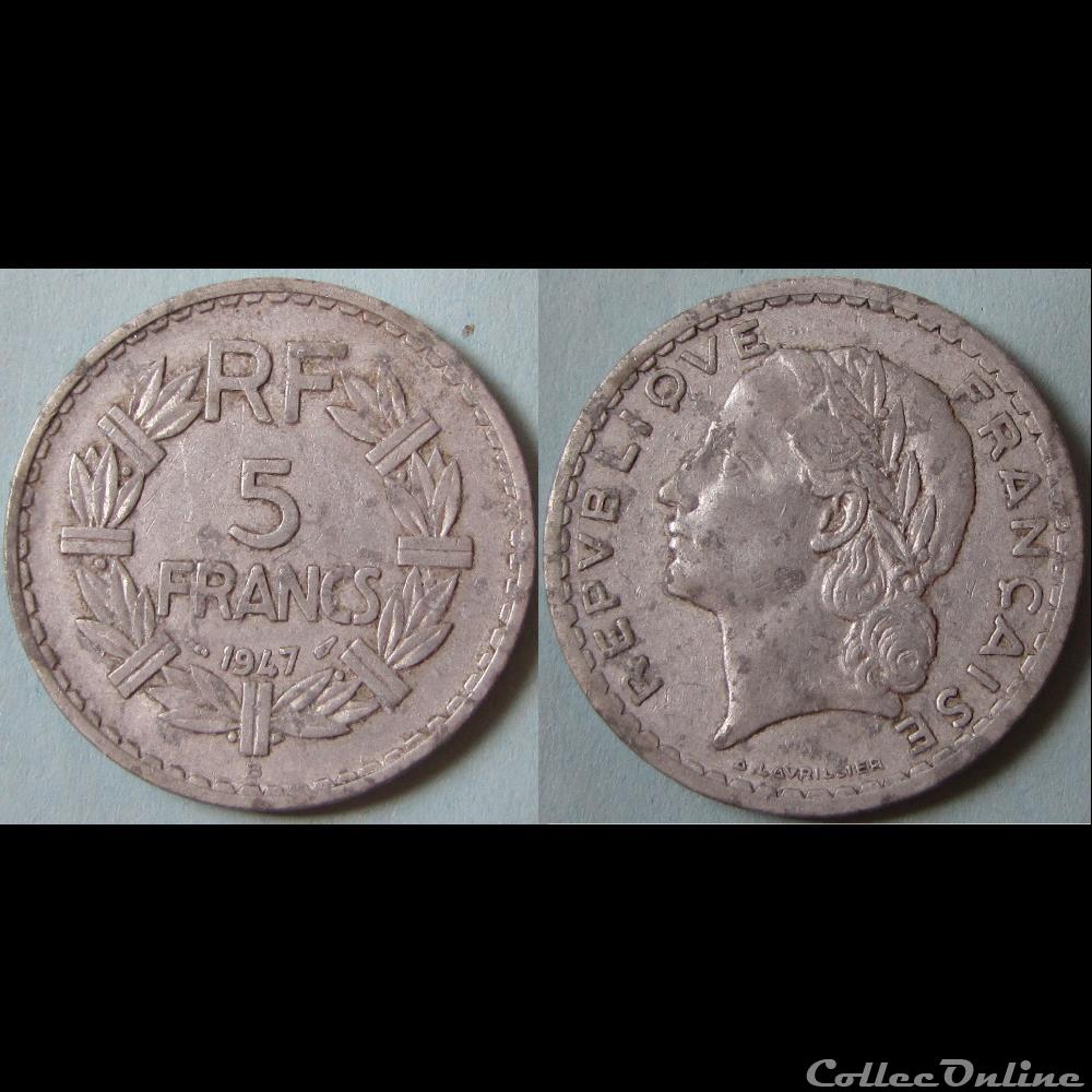 5 Francs Lavrillier Aliminium 9 Fermé 1947 B Monnaies Monde