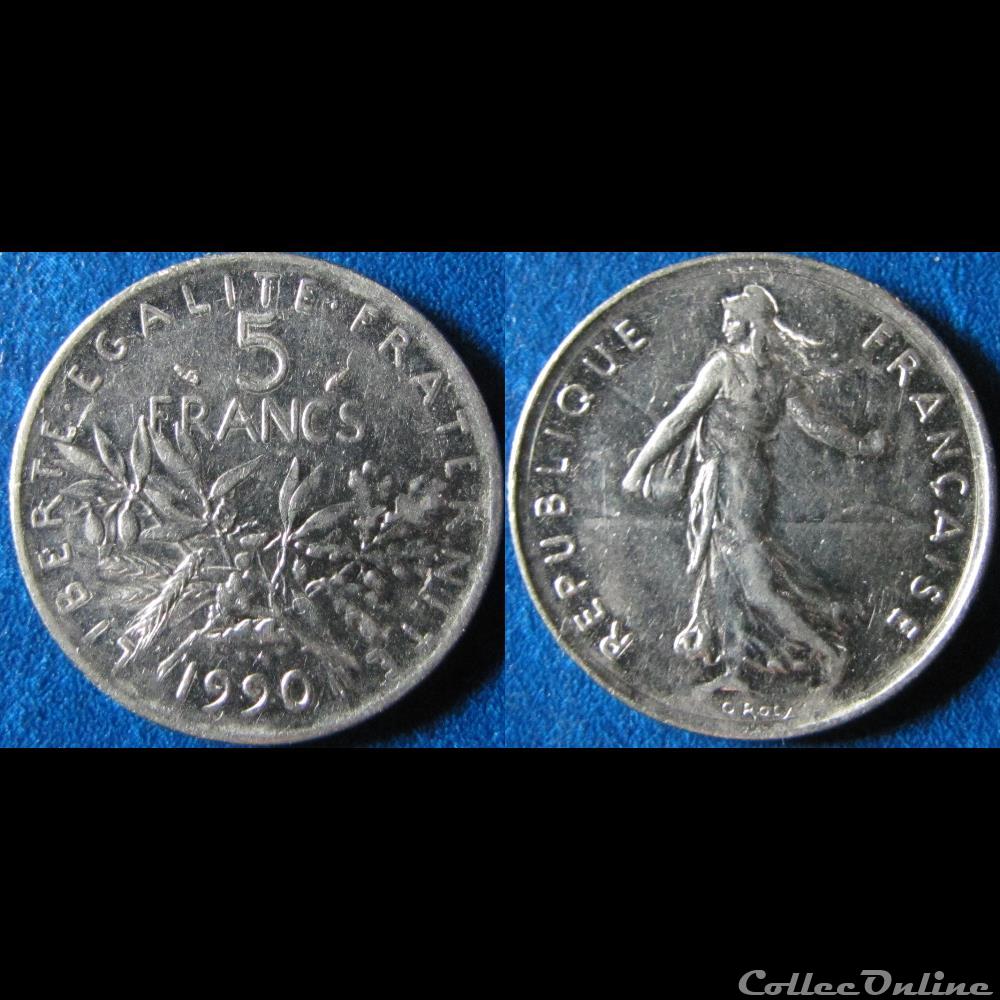 monnaie france moderne 5 francs semeuse 1990