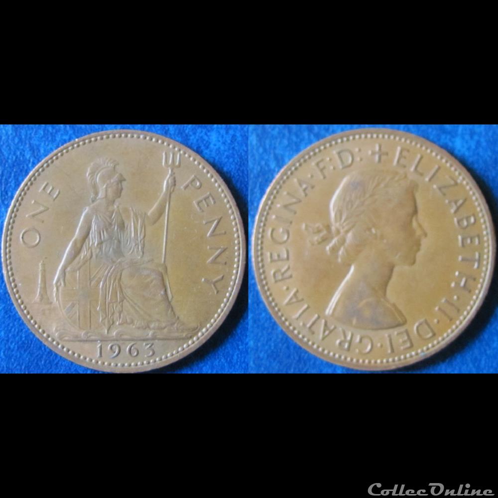 1 penny Elizabeth II (1ère effigie) 1963 monnaie monde royaume uni 1 penny elizabeth ii 1ere effigie 1963
