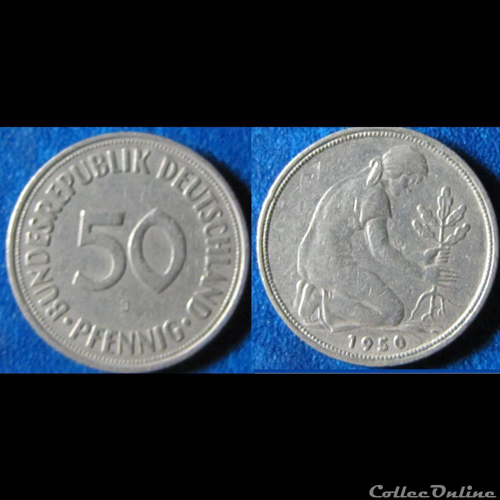 monnaie monde allemagne 50 pfennig 1950 j