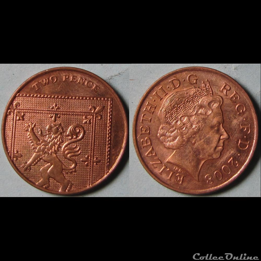 2 pence Elizabeth II (4ème effigie, type blason, acier plaqué) 2008 monnaie monde royaume uni 2 pence elizabeth ii 4eme effigie type blason acier plaque 2008