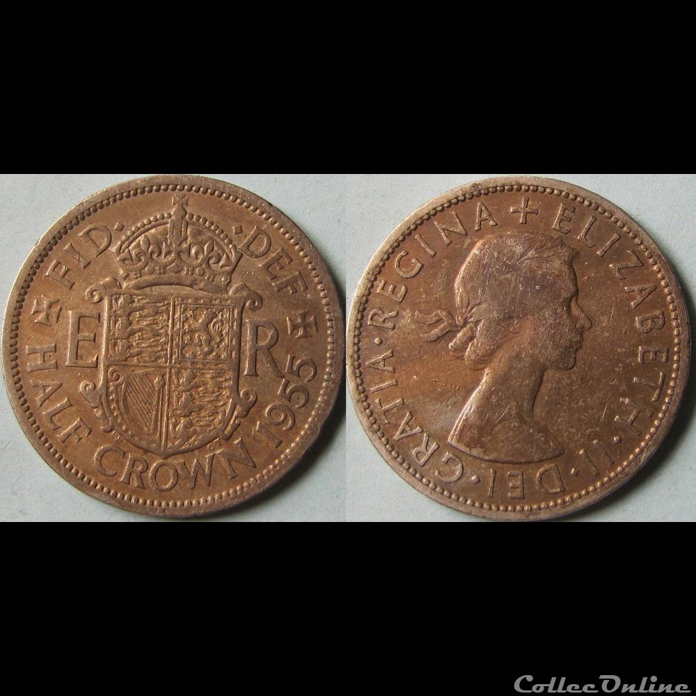 half crown Elizabeth II (1ère effigie, sans BRITT:OMN) 1955 monnaie monde royaume uni half crown elizabeth ii 1ere effigie sans britt omn 1955