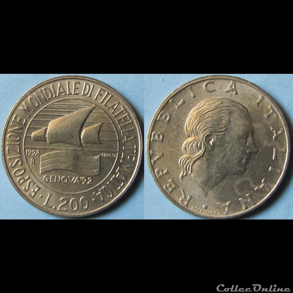 200 lires Exposition philatélique 1992 monnaie monde italie 200 lires exposition philatelique 1992