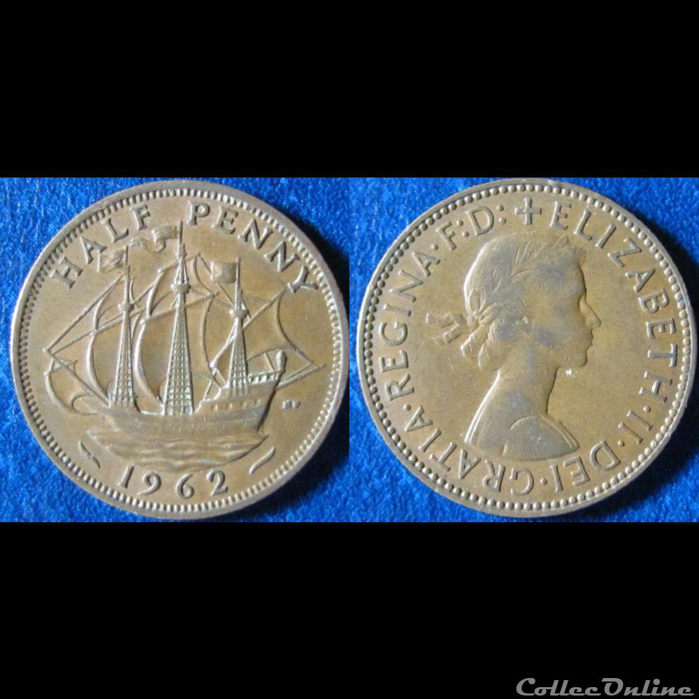 1/2 penny Elizabeth II (1ère effigie, sans "BRITT:OMN:") 1962 monnaie monde royaume uni 1 2 penny elizabeth ii 1ere effigie sans britt omn 1962