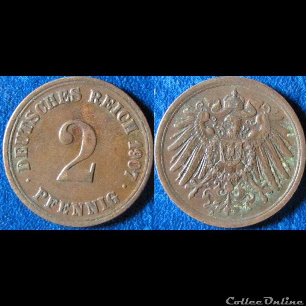 monnaie monde allemagne 2 pfennig wilhelm ii type 2 grand aigle 1907 a