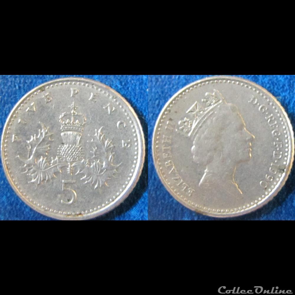 5 pence Elizabeth II (3ème effigie) 1990 monnaie monde royaume uni 5 pence elizabeth ii 3eme effigie 1990