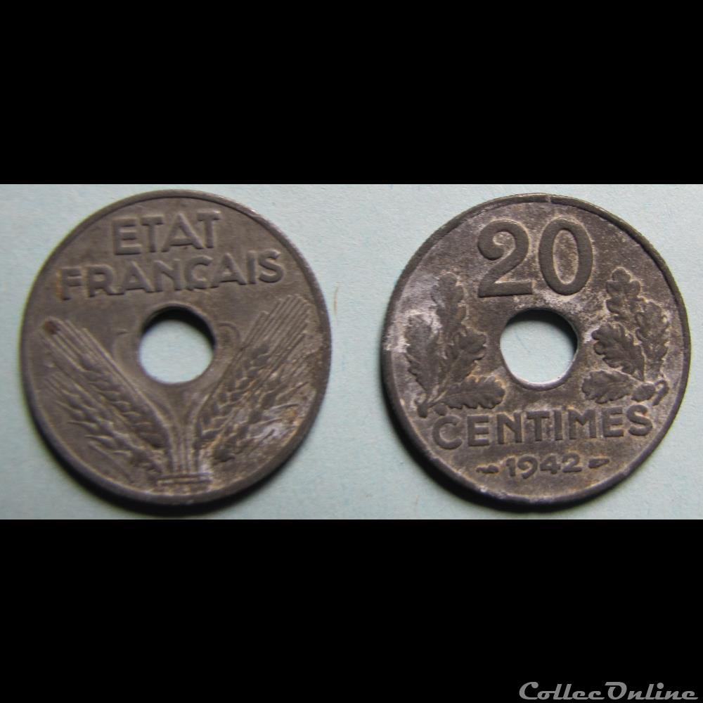 monnaie france moderne 20 centimes etat francais lourde 1942