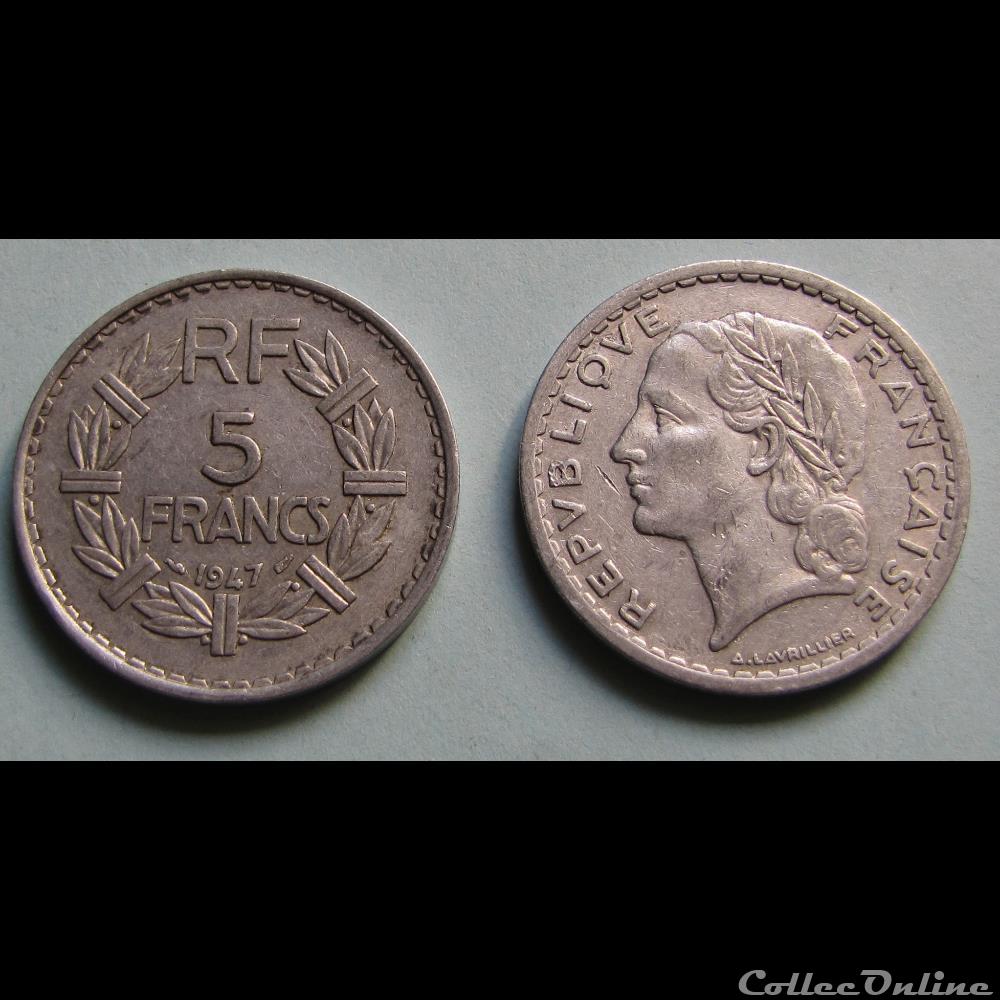5 francs LAVRILLIER (aluminium, 9 ouvert) 1947 monnaie france moderne 5 francs lavrillier aluminium 9 ouvert 1947