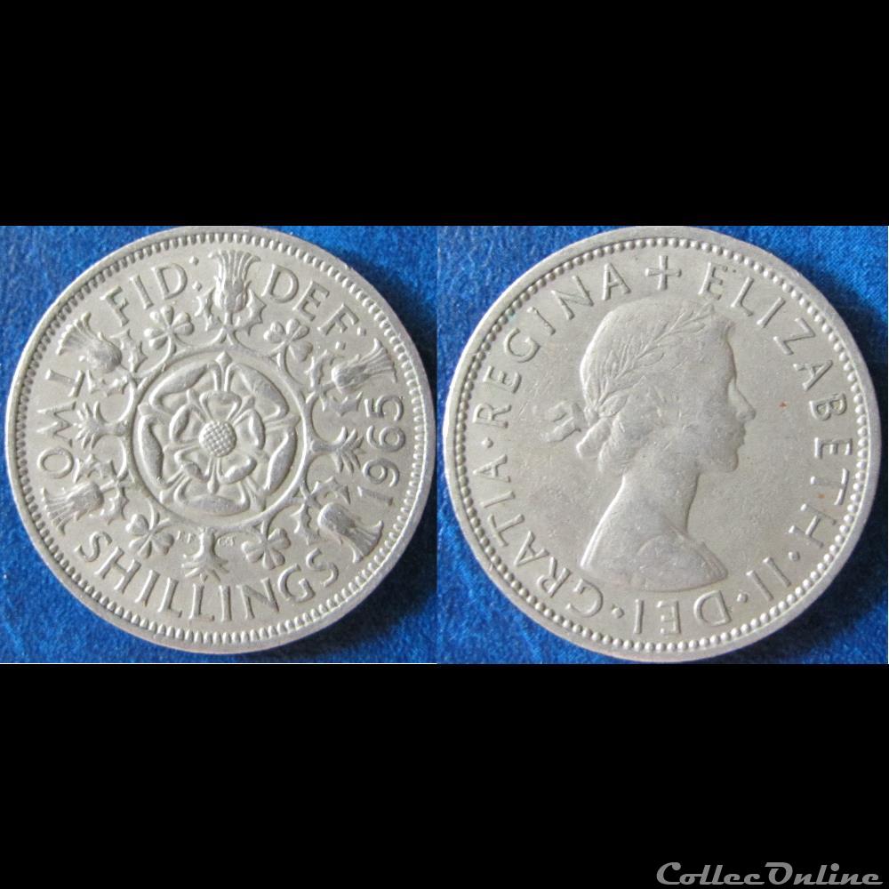 2 shillings Elizabeth II (1ère effigie, sans "BRITT:OMN:) 1965 monnaie monde royaume uni 2 shillings elizabeth ii 1ere effigie sans britt omn 1965