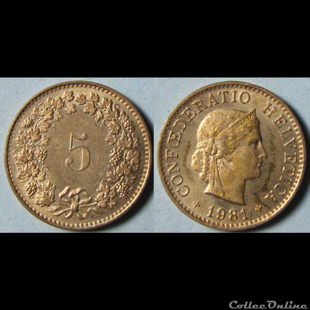 5 centimes Tête de Libertas (bronze-alu) 1981 monnaie monde suisse 5 centimes tete de libertas bronze alu 1981