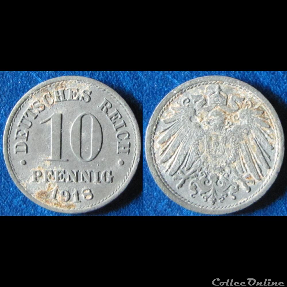 monnaie monde allemagne 10 pfennig wilhelm ii type 2 grand aigle sans atelier 1918