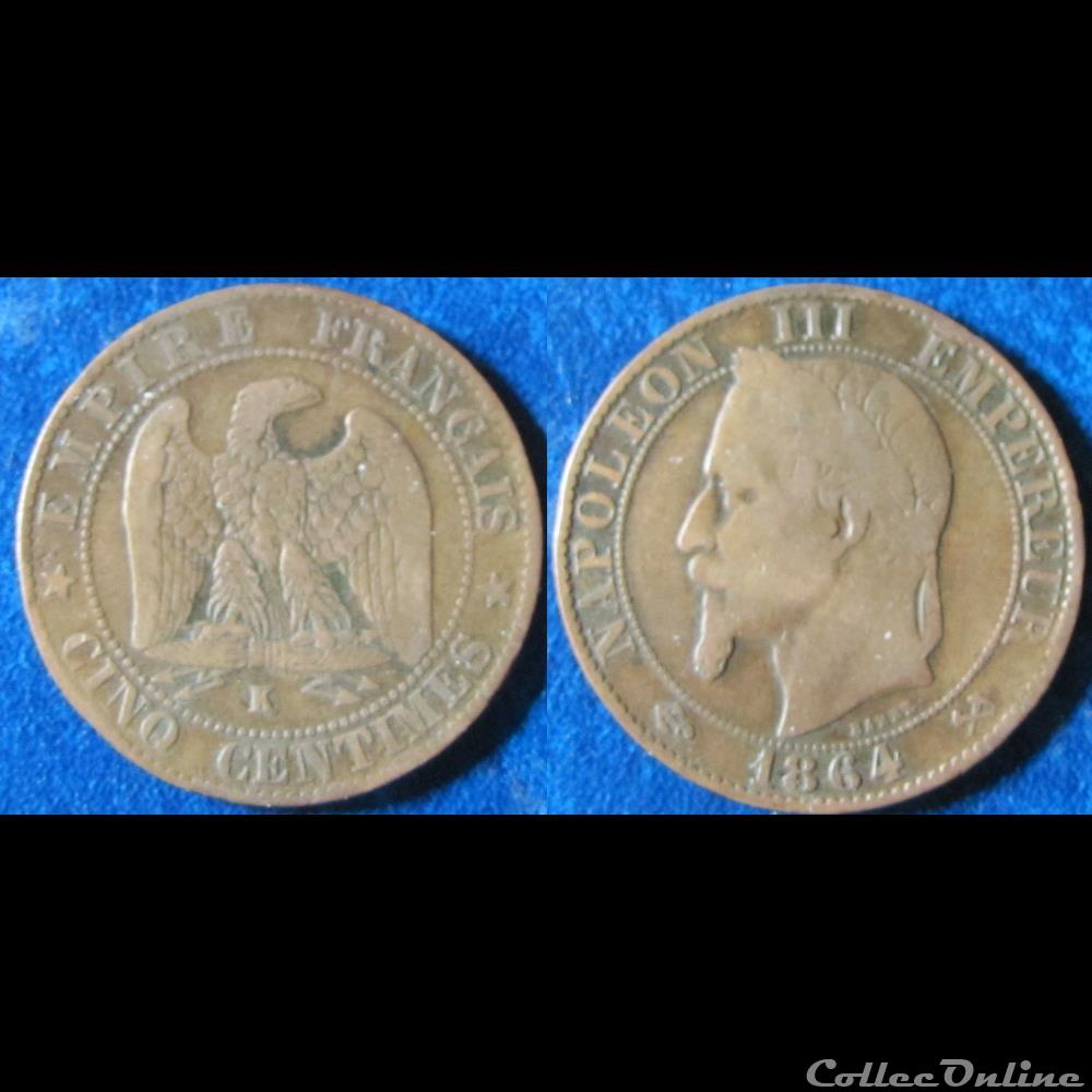 5 centimes Napoléon III (tête laurée) 1864 K monnaie france moderne 5 centimes napoleon iii tete lauree 1864 k