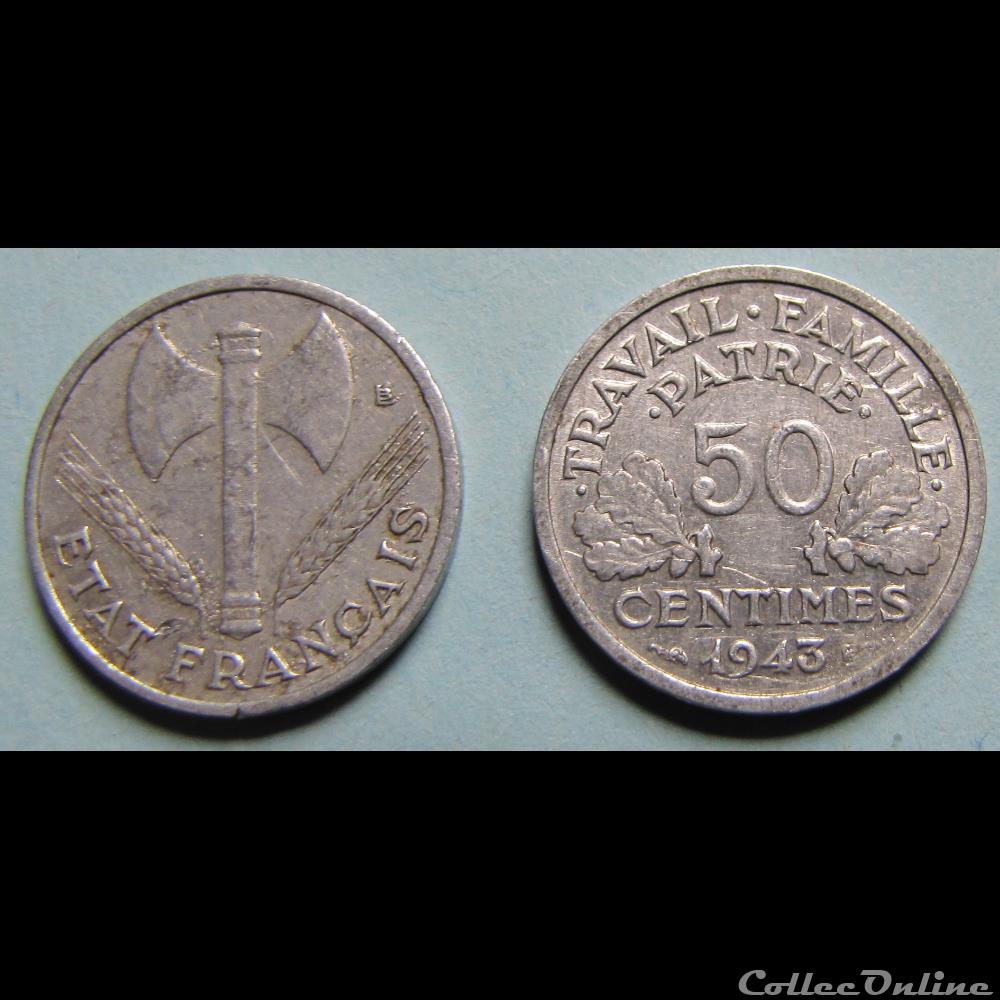 50 centimes FRANCISQUE, légère 1943 monnaie france moderne 50 centimes francisque legere 1943