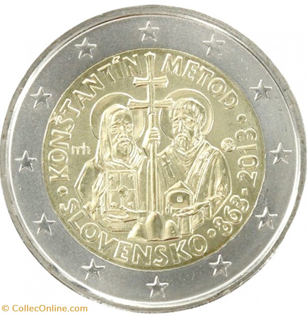 2 Euros Commémo. SLOVAQUIE 2013 - Apôtres Cyrille et Méthode - Coins