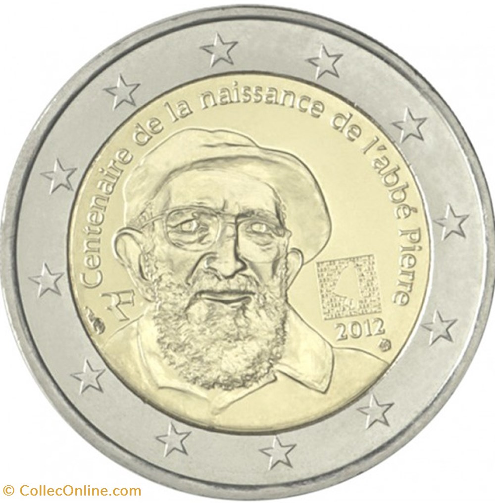 2 Euros Commémo. FRANCE 2012 - Abbé Pierre monnaies 2 euros commemo france 2012 abbe pierre