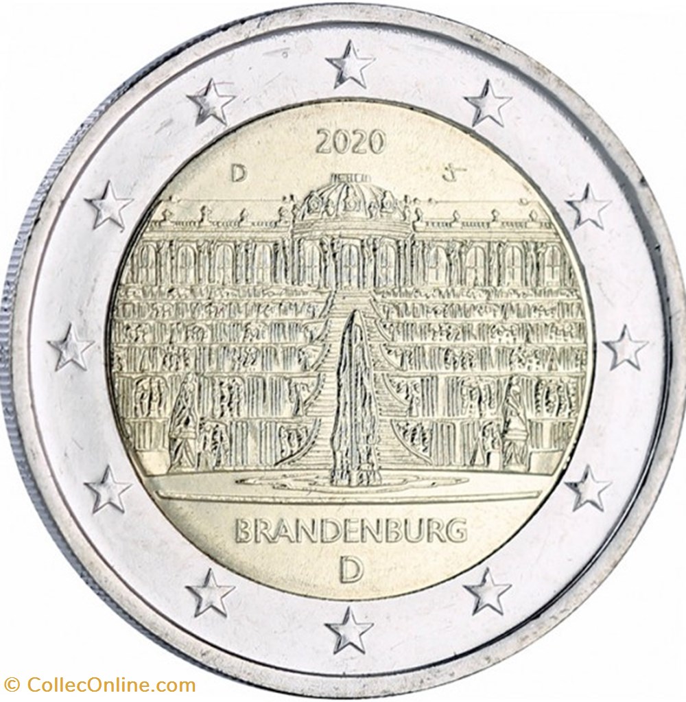 2 Euros Commémo. Allemagne 2020 - Brandebourg - Palais de Sanssouci monnaies 2 euros commemo allemagne 2020 brandebourg palais de sanssouci