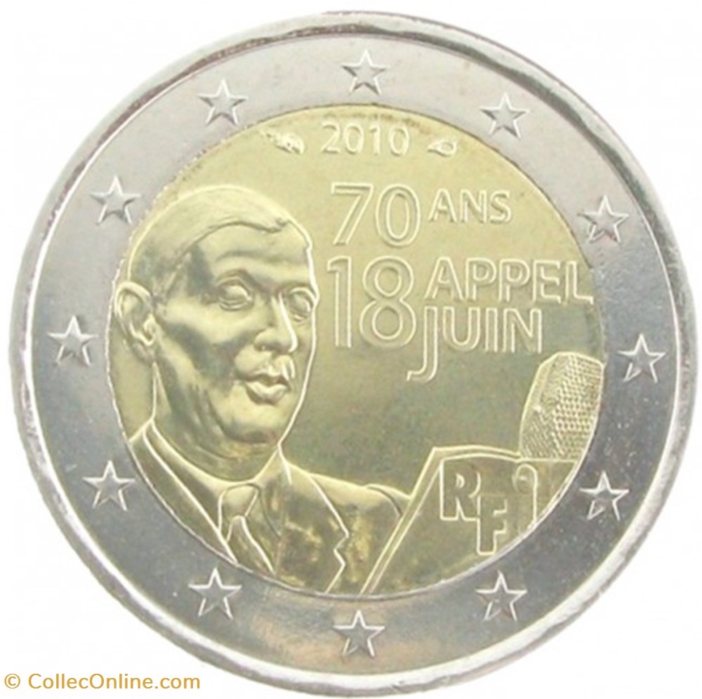 2 Euros Commémo. FRANCE 2010 - Appel du 18 Juin 1940 monnaies 2 euros commemo france 2010 appel du 18 juin 1940