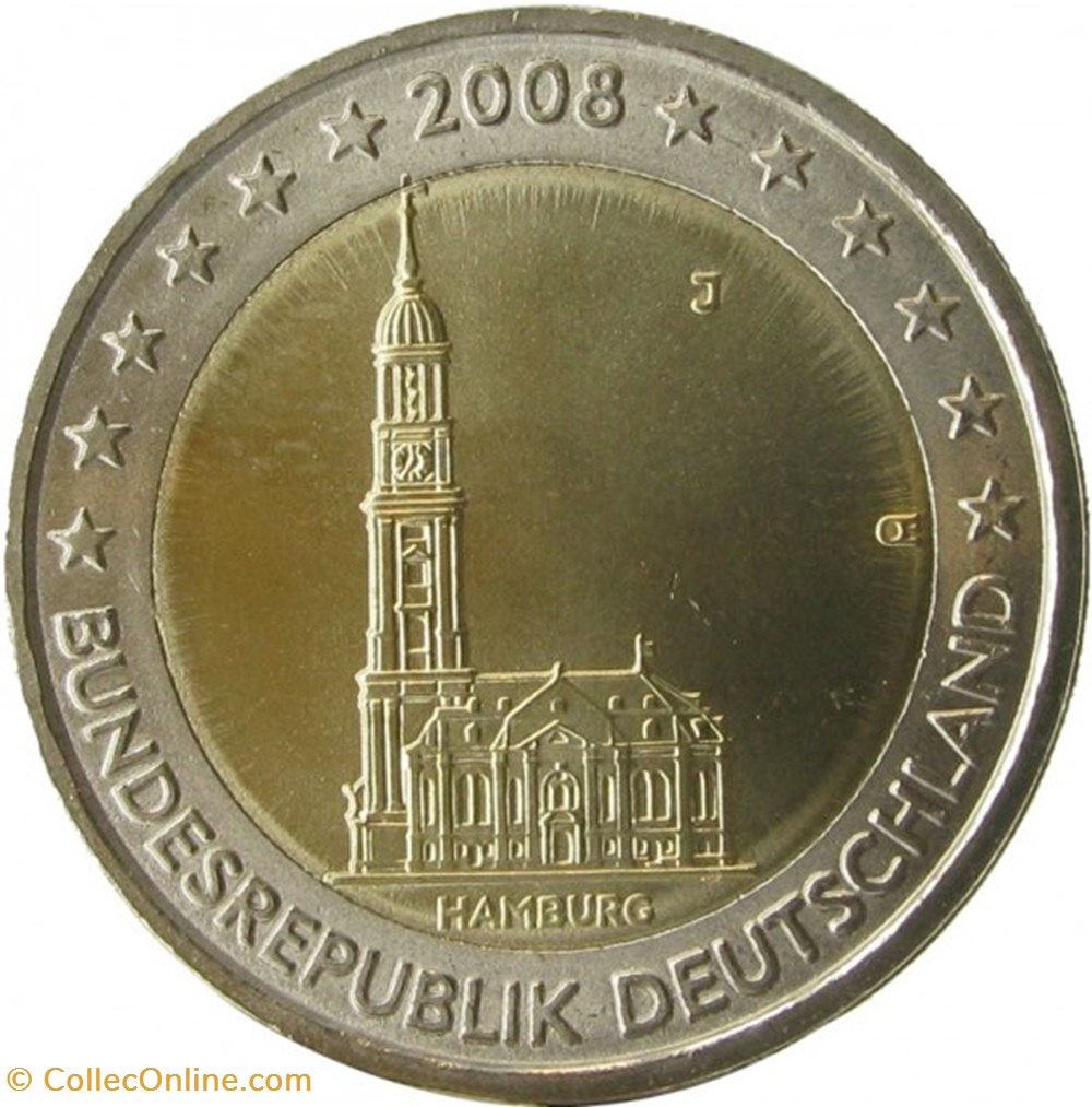 2 Euros Commémo. Allemagne 2008 - Hambourg monnaies 2 euros commemo allemagne 2008 hambourg