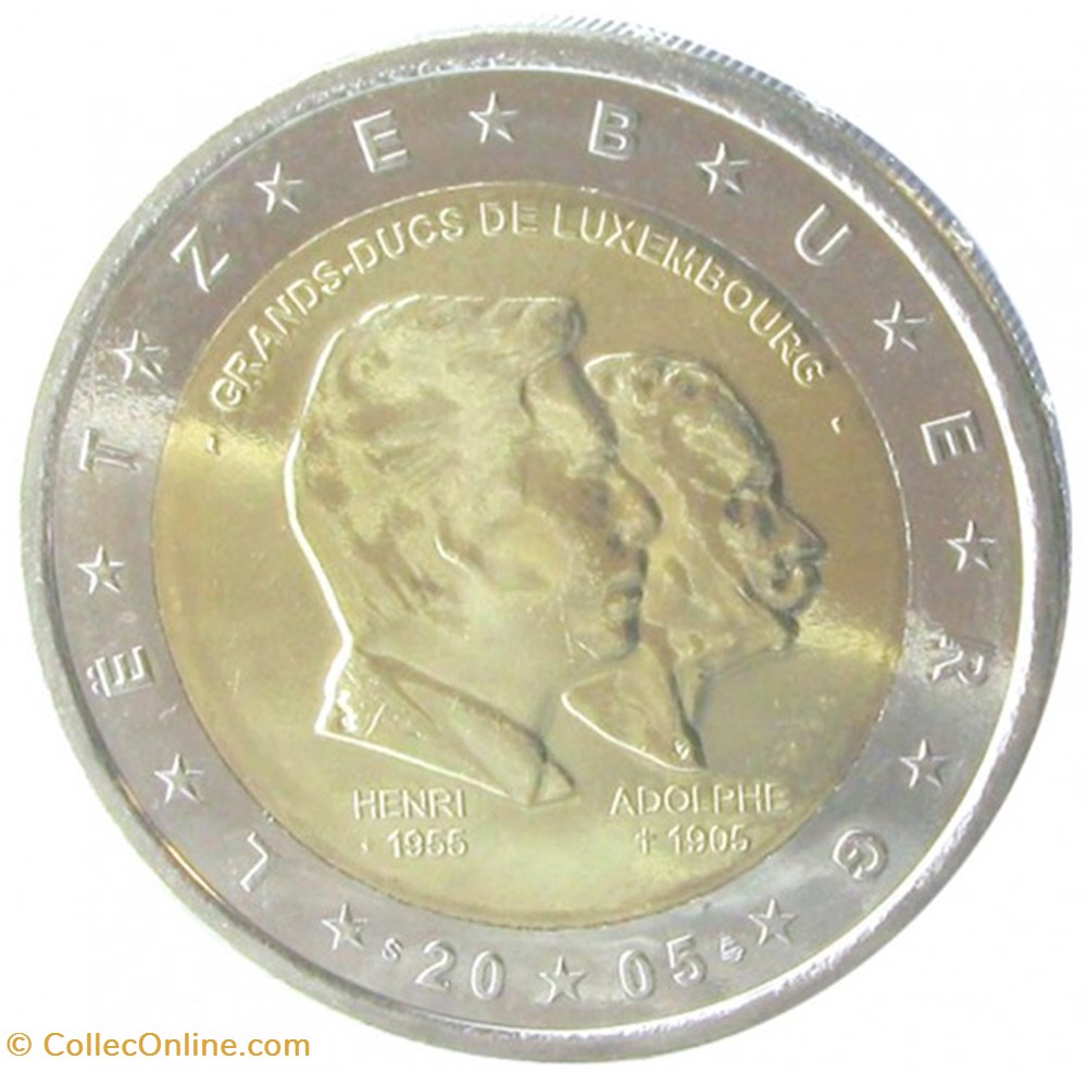 2 Euros Commémo. LUXEMBOURG 2005 - Grands-Ducs Henri et Adolphe monnaies 2 euros commemo luxembourg 2005 grands ducs henri et adolphe