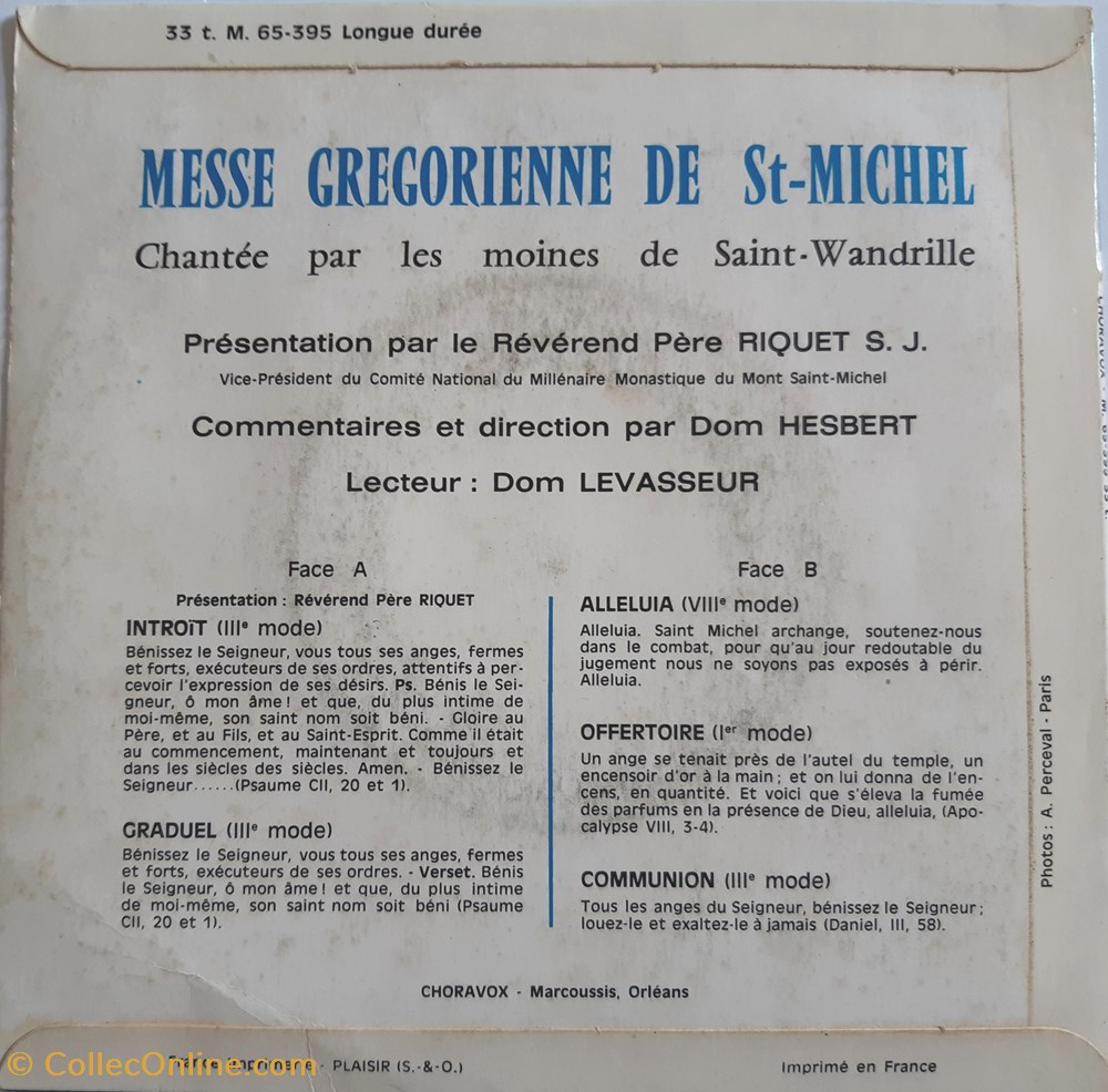Messe grégorienne de St Michel sur disque 33tr/mn 1966 patrimoine religieux souvenir messe gregorienne de st michel sur disque 33tr mn 1966