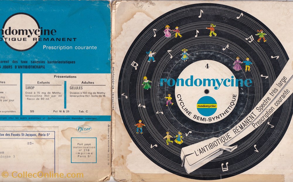PFIZER Rondomycine l'antibiotique rémanent 3 musique instruments disques vinyles disque tours pfizer rondomycine antibiotique remanent