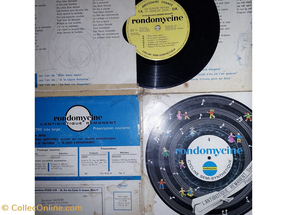 PFIZER Rondomycine l'antibiotique rémanent musique instruments disques vinyles disque tours pfizer rondomycine antibiotique remanent
