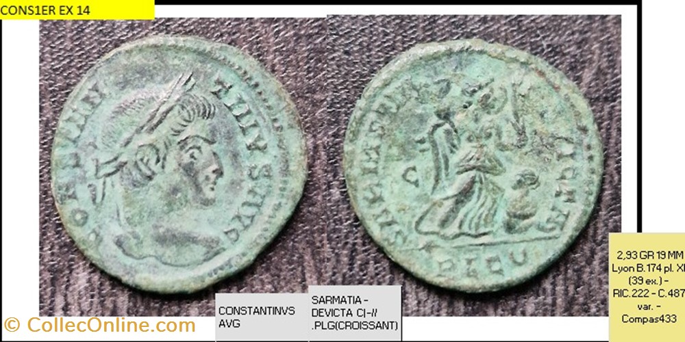 LYON CONSTANTIN I SARMATIA DEVICTA C|-// .PLG(CROISSANT) monnaies antiques romaines imperiales et republicaines lyon constantin i sarmatia devicta c plg croissant