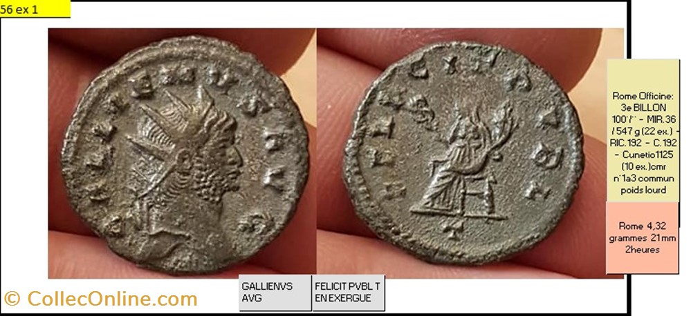ROME GALLIEN FELICIT PVBL T EN EXERGUE GALLIENVS AVG monnaies antiques romaines imperiales et republicaines rome gallien felicit pvbl t en exergue gallienvs avg