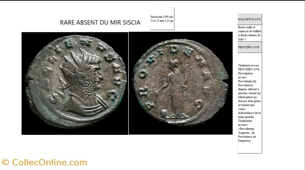 monnaies antiques romaines imperiales et republicaines siscia gallien providen avg gallienus avg