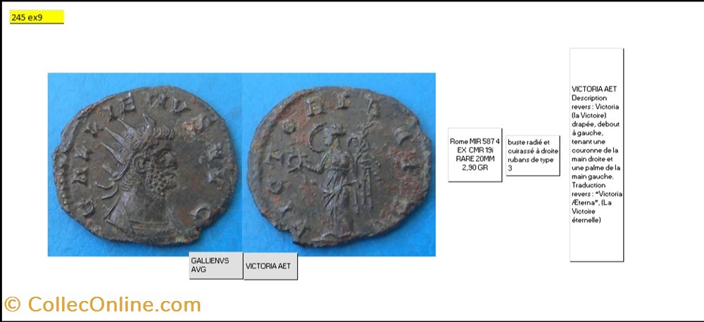 ROME GALLIEN VICTORIA AET GALLIENVS AVG monnaies antiques romaines imperiales republicaines rome gallien victoria aet gallienvs avg
