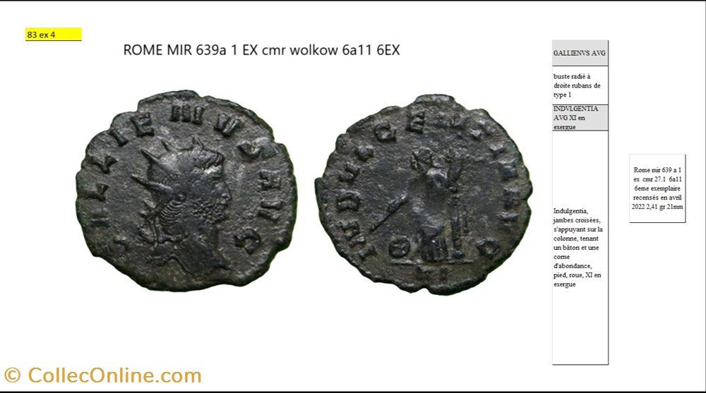 monnaies antiques romaines imperiales et republicaines rome gallien indvlgentia avg xi en exergue gallienvs avg