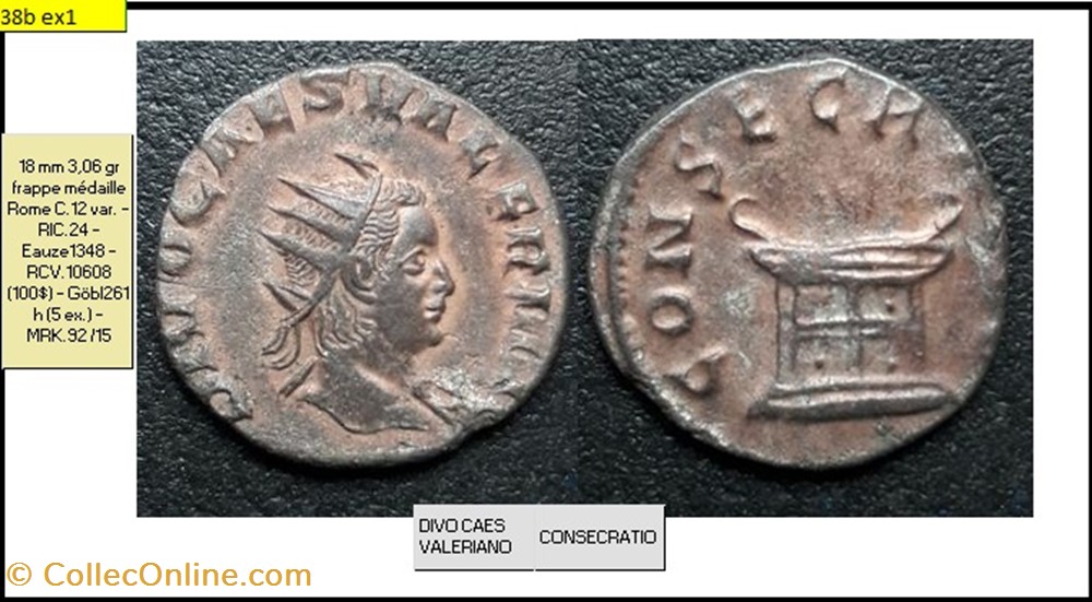ROME VALERIEN II CONSECRATIO AUTEL DIVO CAES VALERIANO monnaies antiques romaines imperiales et republicaines rome valerien ii consecratio autel divo caes valeriano
