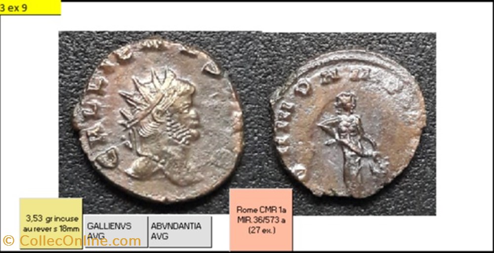 ROME GALLIEN ABVNDANTIA AVG GALLIENUS AVG monnaies antiques romaines imperiales et republicaines rome gallien abvndantia avg gallienus avg