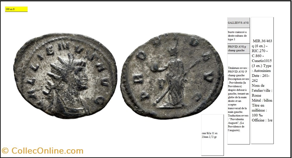 ROME GALLIEN PROVID AVG p champ gauche GALLIENUS AVG monnaies antiques romaines imperiales et republicaines rome gallien provid avg p champ gauche gallienus avg