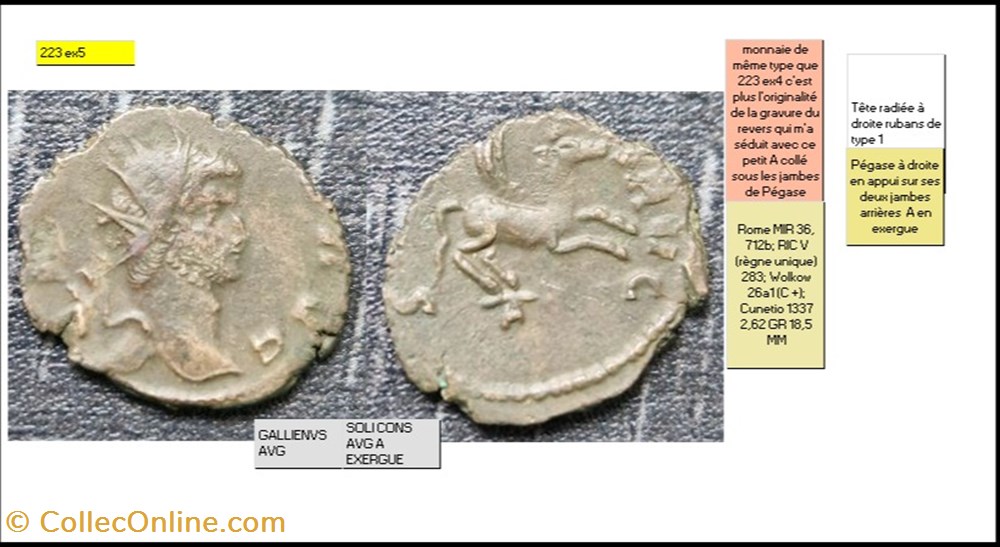 ROME GALLIEN SOLI CONS AVG A EXERGUE Pégase à droite GALLIENVS AVG monnaies antiques romaines imperiales et republicaines rome gallien soli cons avg a exergue pegase a droite gallienvs avg