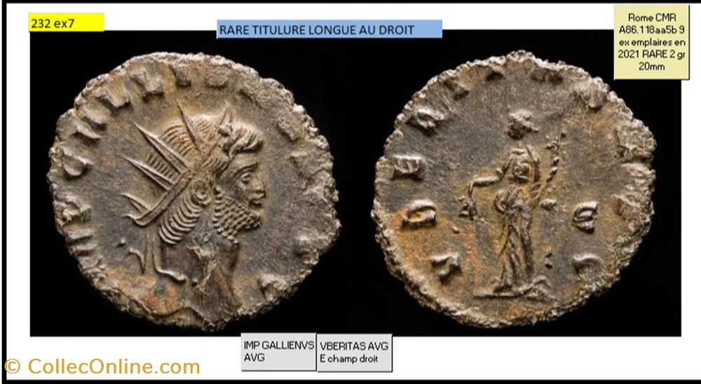 monnaies antiques romaines imperiales et republicaines rome gallien vberitas avg e champ droit imp gallienvs avg