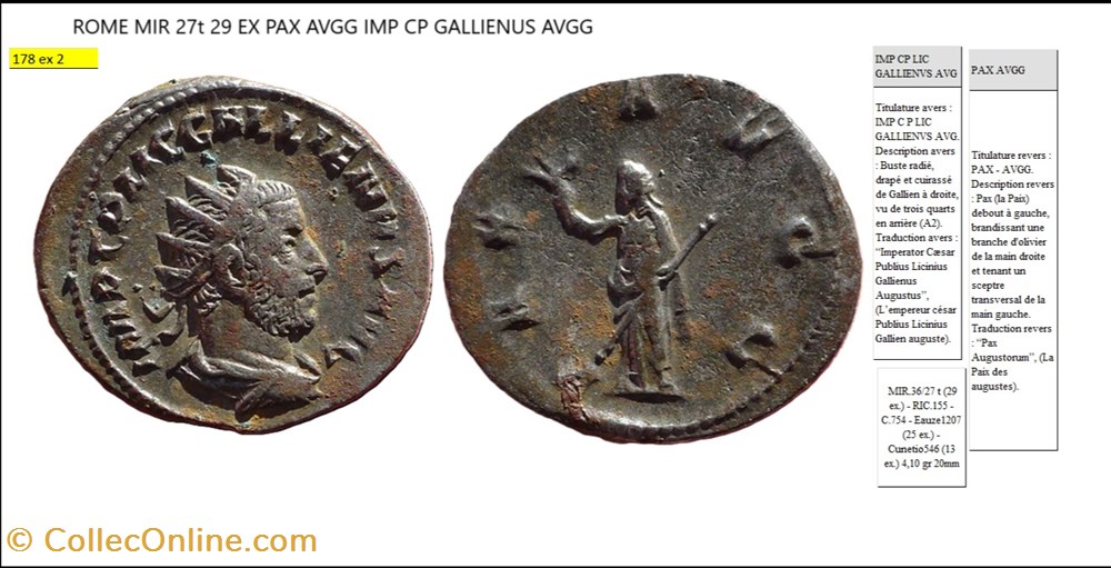 monnaies antiques romaines imperiales et republicaines rome gallien pax avgg imp cp lic gallienvs avg