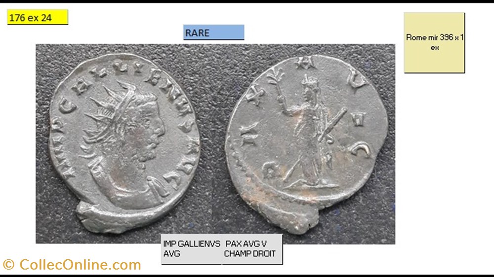 ROME GALLIEN PAX AVG V CHAMP DROIT IMP GALLIENVS AVG monnaies antiques romaines imperiales et republicaines rome gallien pax avg v champ droit imp gallienvs avg