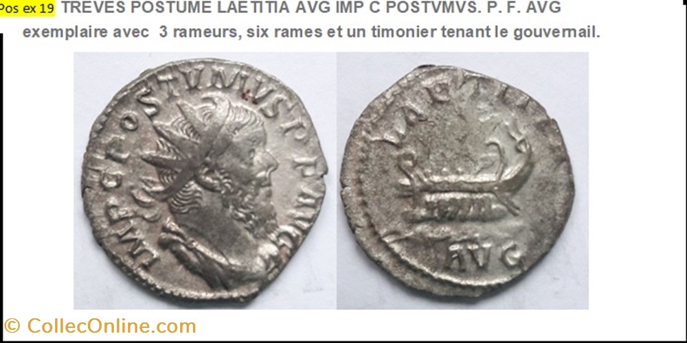 TREVES POSTUME LAETITIA AVG IMP C POSTVMVS. P. F. AVG monnaies antiques romaines imperiales republicaines treves postume laetitia avg imp c postvmvs p f avg