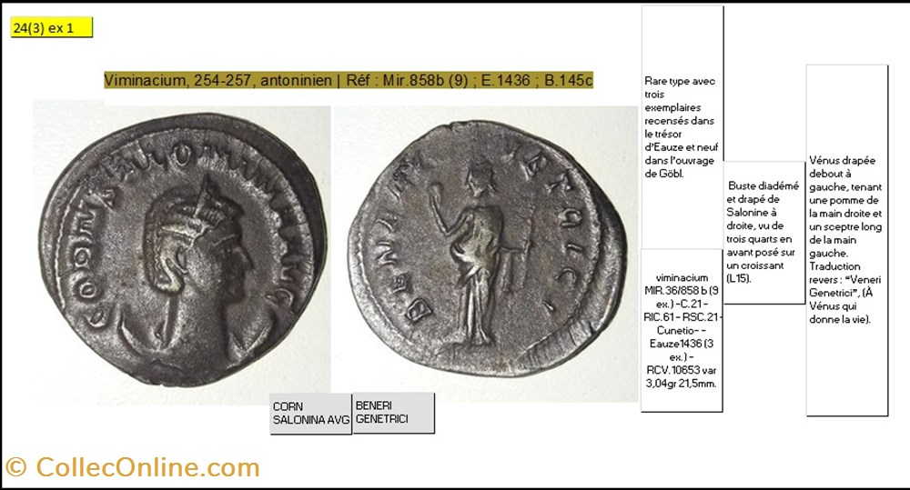 VIMINACIUM SALONINE BENERI GENETRICI CORN SALONINA AVG monnaies antiques romaines imperiales republicaines viminacium salonine beneri genetrici corn salonina avg