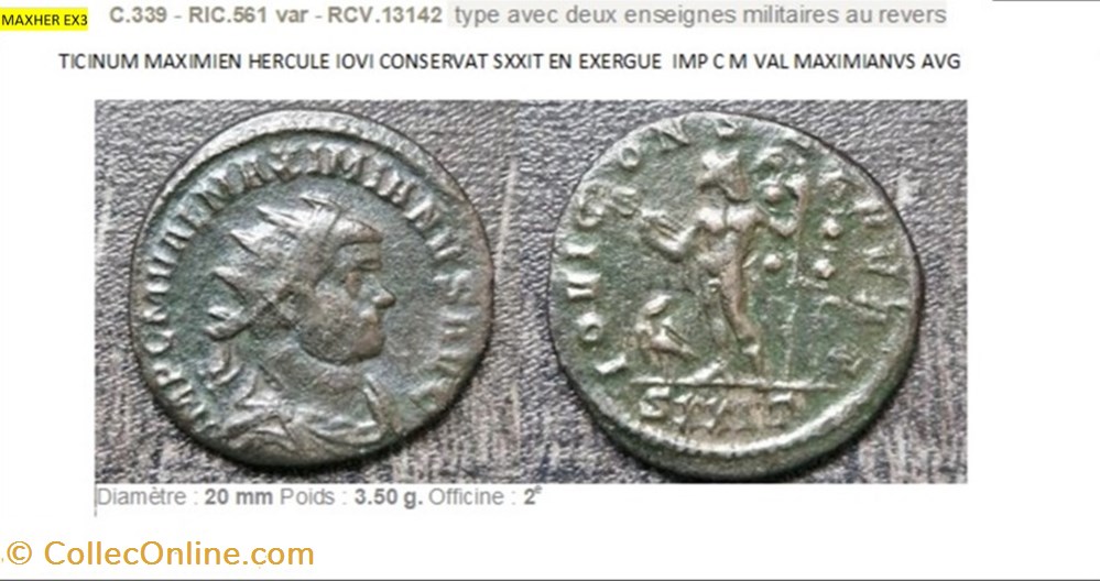 TICINUM MAXIMIEN HERCULE IOVI CONSERVAT SXXIT EN EXERGUE IMP C M VAL MAXIMIANVS AVG monnaies antiques romaines imperiales et republicaines ticinum maximien hercule iovi conservat sxxit en exergue imp c m val maximianvs avg