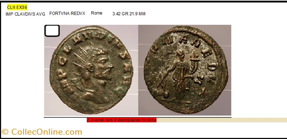 ROME CLAUDE II FORTVNA REDVX Z inversé champ droit IMP CLAVDIVS AVG monnaies antiques romaines imperiales et republicaines rome claude ii fortvna redvx z inverse champ droit imp clavdivs avg