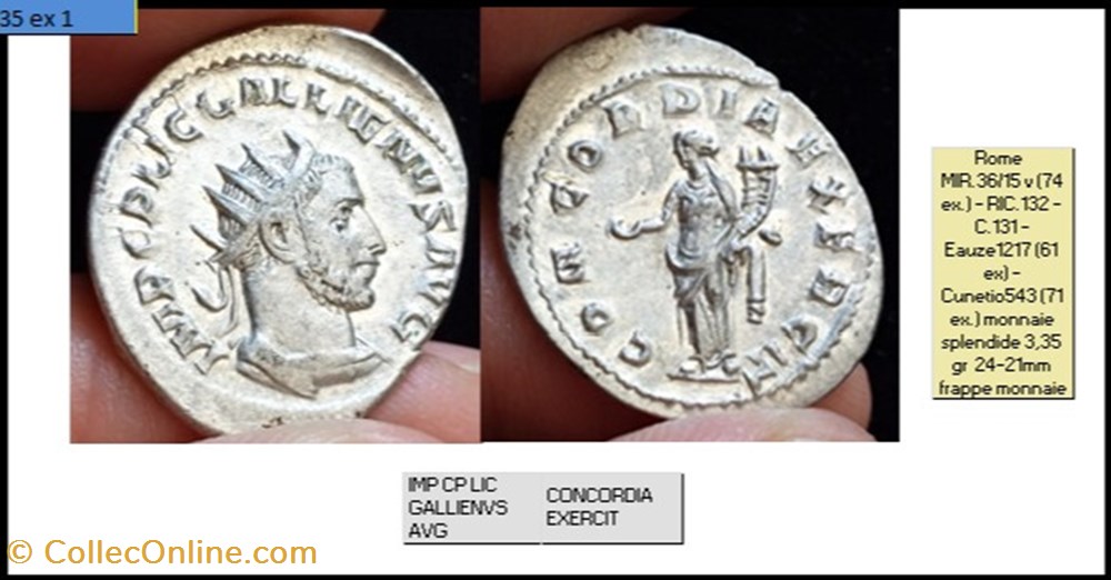 ROME GALLIEN CONCORDIA EXERCIT IMP CP LIC GALLIENVS AVG monnaies antiques romaines imperiales et republicaines rome gallien concordia exercit imp cp lic gallienvs avg