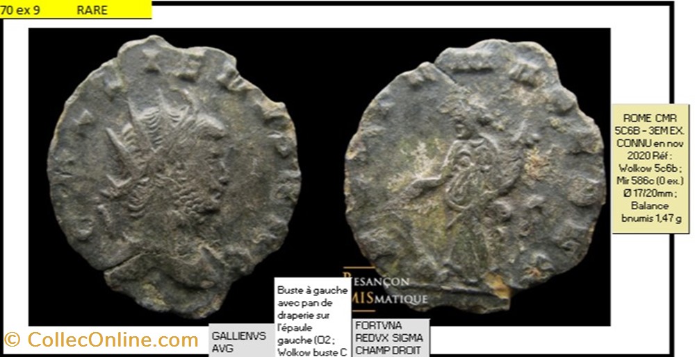 ROME GALLIEN FORTUNA REDUX SIGMA CHAMP DROIT GALLIENUS AVG monnaies antiques romaines imperiales et republicaines rome gallien fortuna redux sigma champ droit gallienus avg