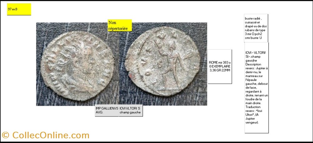 ROME GALLIEN IOVI VLTORI S champ gauche IMP GALLIENVS AVG. monnaies antiques romaines imperiales et republicaines rome gallien iovi vltori s champ gauche imp gallienvs avg