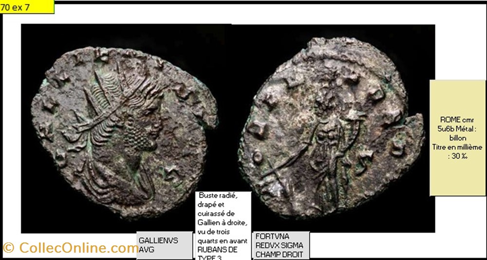 ROME GALLIEN FORTUNA REDUX SIGMA CHAMP DROIT GALLIENVS AVG monnaies antiques romaines imperiales et republicaines rome gallien fortuna redux sigma champ droit gallienvs avg