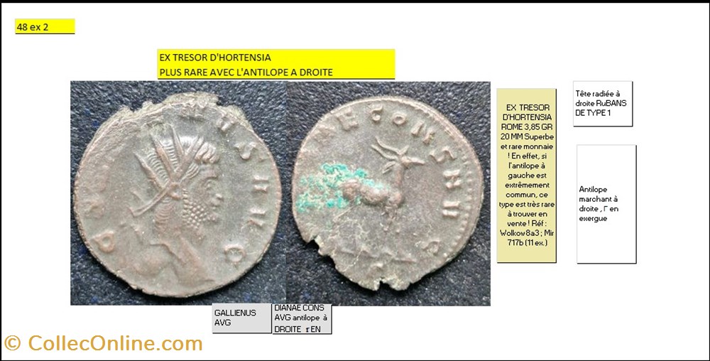 monnaies antiques romaines imperiales et republicaines rome gallien dianae cons avg antilope a droite r en exergue gallienvs avg